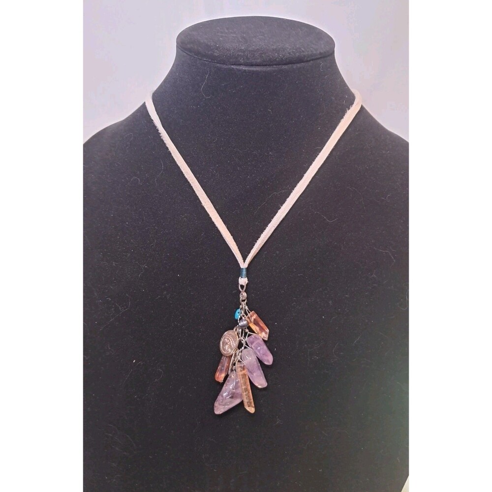 NWT Peyote Bird Free Spirit Gemstone Mix Pendant Necklace On Leather Cord 18.5"